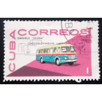 Selo postal de Cuba de 1965 Omnibus Skoda