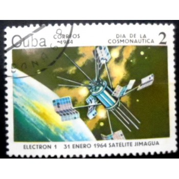 Selo postal de Cuba de 1984 Satellite Electron 1