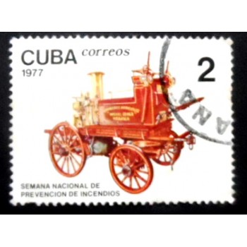 Selo postal de Cuba de 1977 Steam Fire Engine