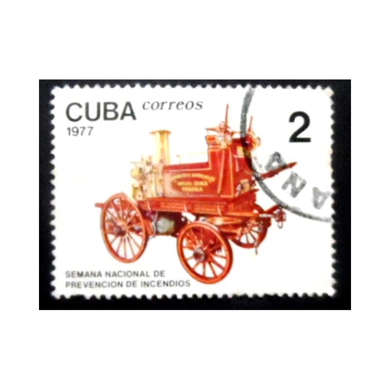 Selo postal de Cuba de 1977 Steam Fire Engine