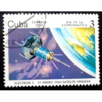 Selo postal de Cuba de 1984 Satellite Electron 2