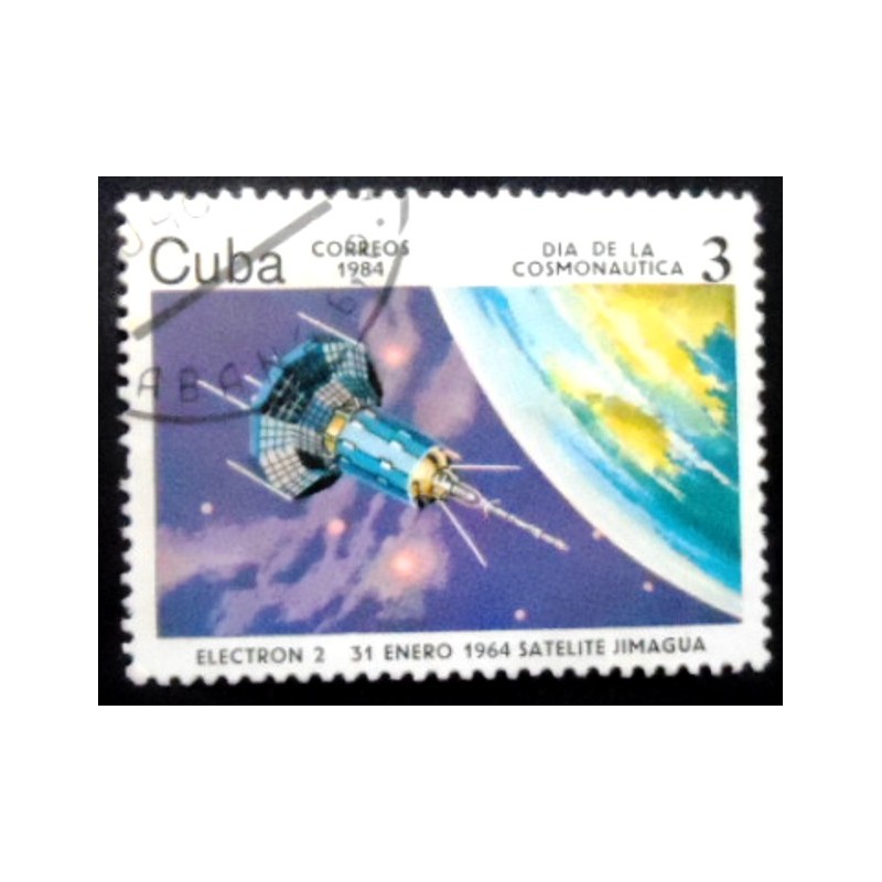 Selo postal de Cuba de 1984 Satellite Electron 2