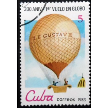 Selo postal de Cuba de 1983 E.Tible on balloon Le Gustave