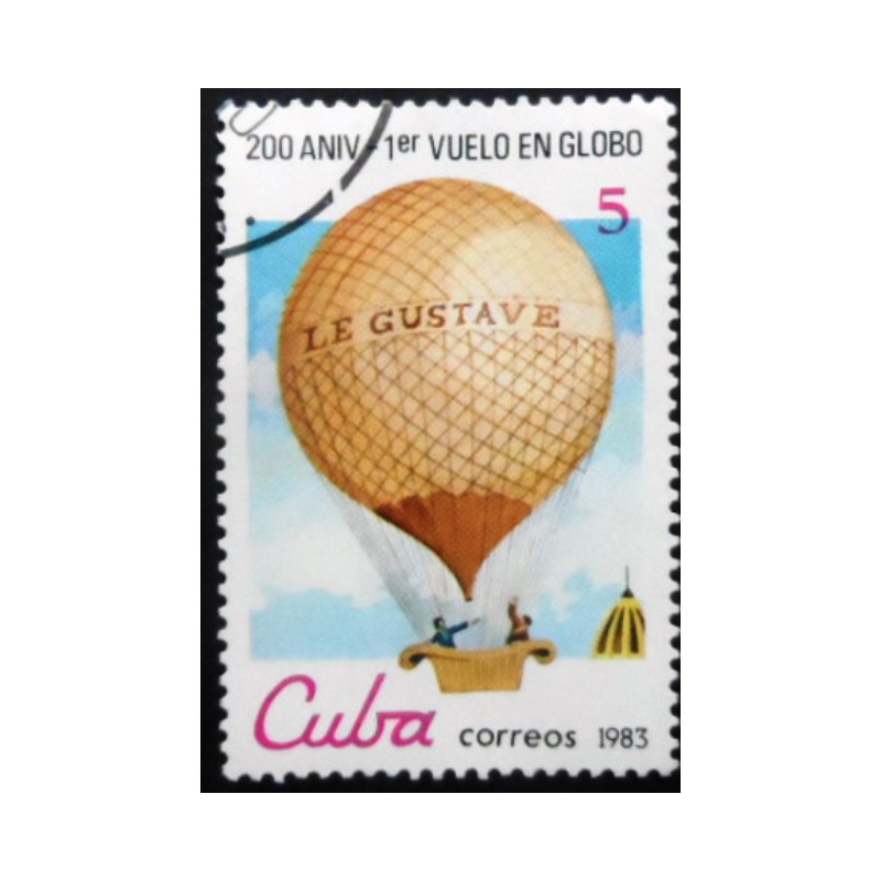 Selo postal de Cuba de 1983 E.Tible on balloon Le Gustave