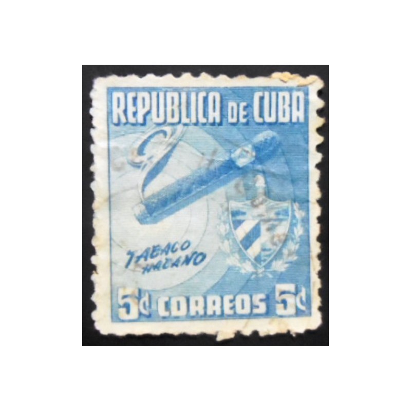 Selo postal de Cuba de 1950 Cigar and Country's Coat of Arms