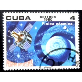 Selo postal de Cuba de 1980 Satellite and globe