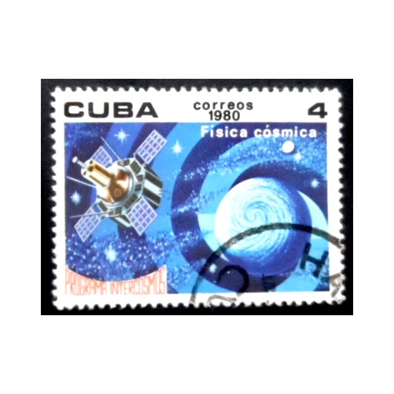 Selo postal de Cuba de 1980 Satellite and globe