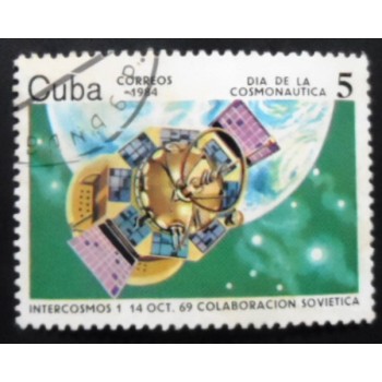 Selo postal de Cuba de 1984 Satellite INTERCOSMOS 1