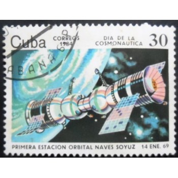 Selo postal de Cuba de 1984 1st Orbital station Soyuz 4/5