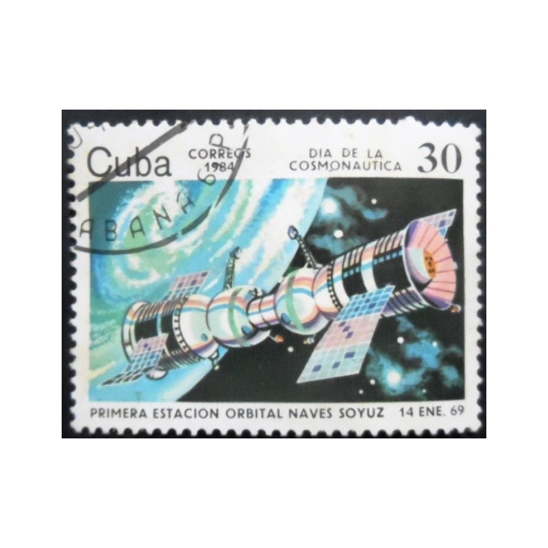 Selo postal de Cuba de 1984 1st Orbital station Soyuz 4/5