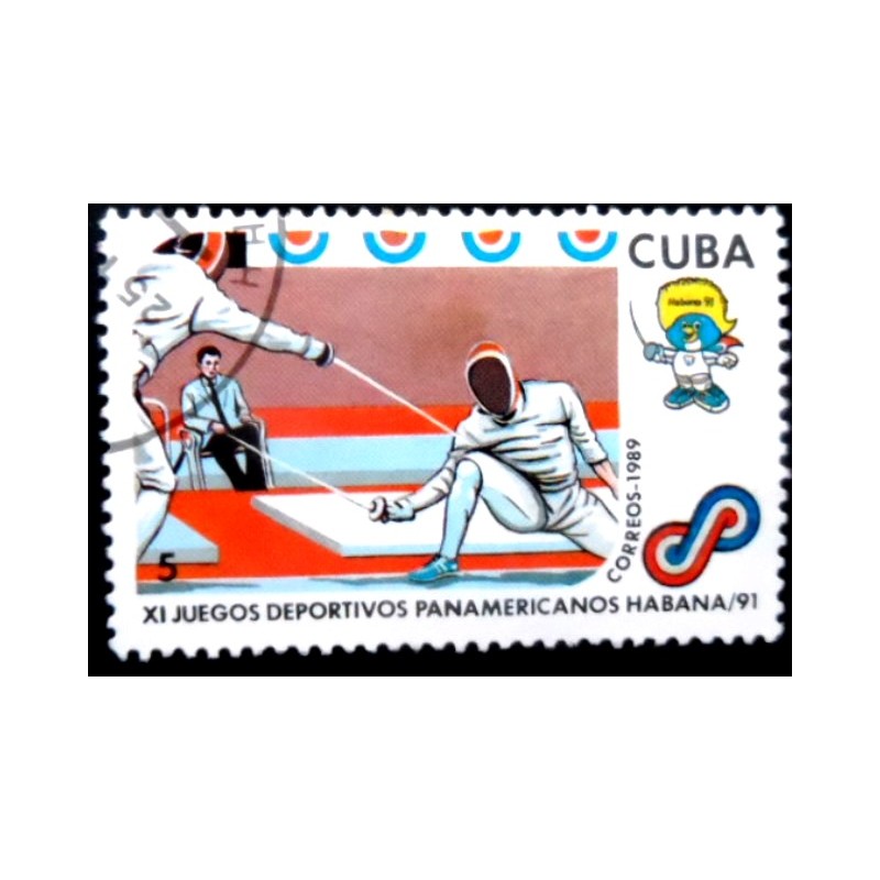 Selo postal de Cuba de 1989 Fencing