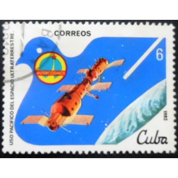 Selo postal de Cuba de 1982 Orbital complex Salyut-Soyuz