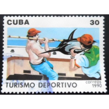 Selo postal de Cuba de 1990 Deep sea fishing