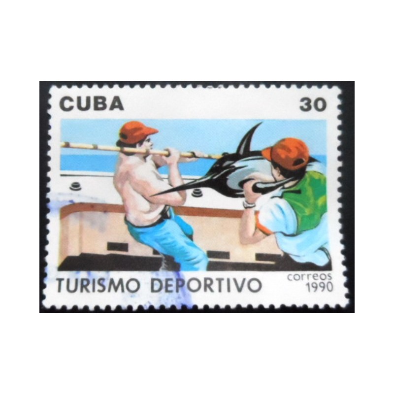 Selo postal de Cuba de 1990 Deep sea fishing