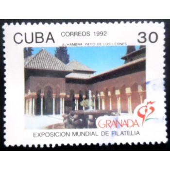 Selo postal de Cuba de 1992 Patio fountain of lions