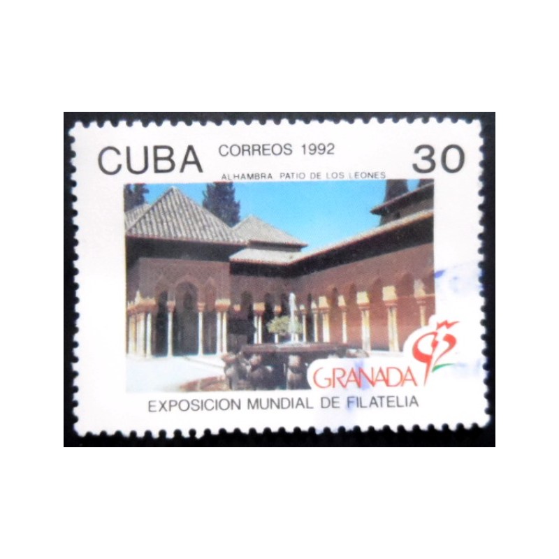 Selo postal de Cuba de 1992 Patio fountain of lions