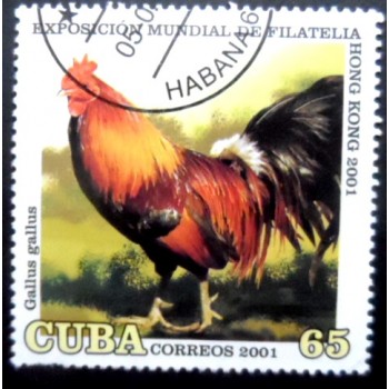 Selo postal de Cuba de 2001 Red Junglefowl