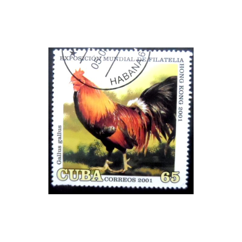 Selo postal de Cuba de 2001 Red Junglefowl