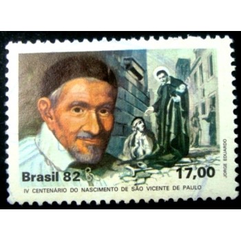 Imagem similar à do selo postal do Brasil de 1982 São Vicente de Paula