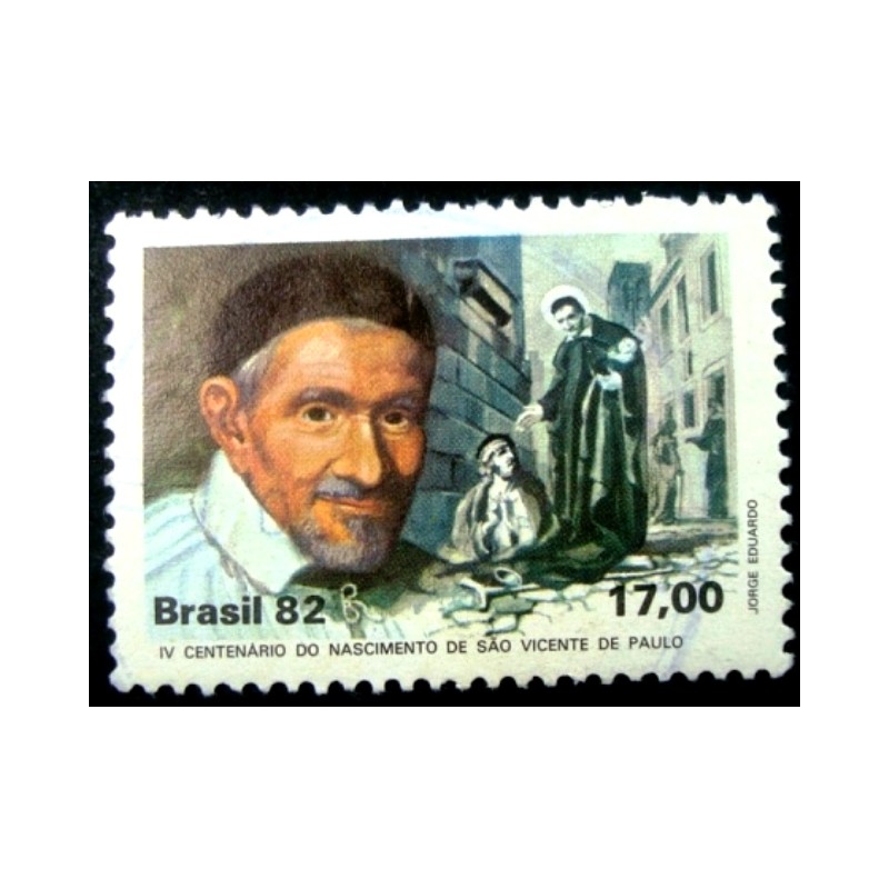 Imagem similar à do selo postal do Brasil de 1982 São Vicente de Paula