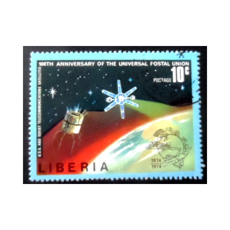 Selo postal da Libéria de 1974 Telecommunications Satellites