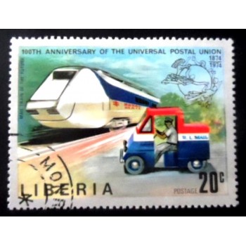 Selo postal da Libéria de 1974 Futuristic Mail Train and Mail Truck