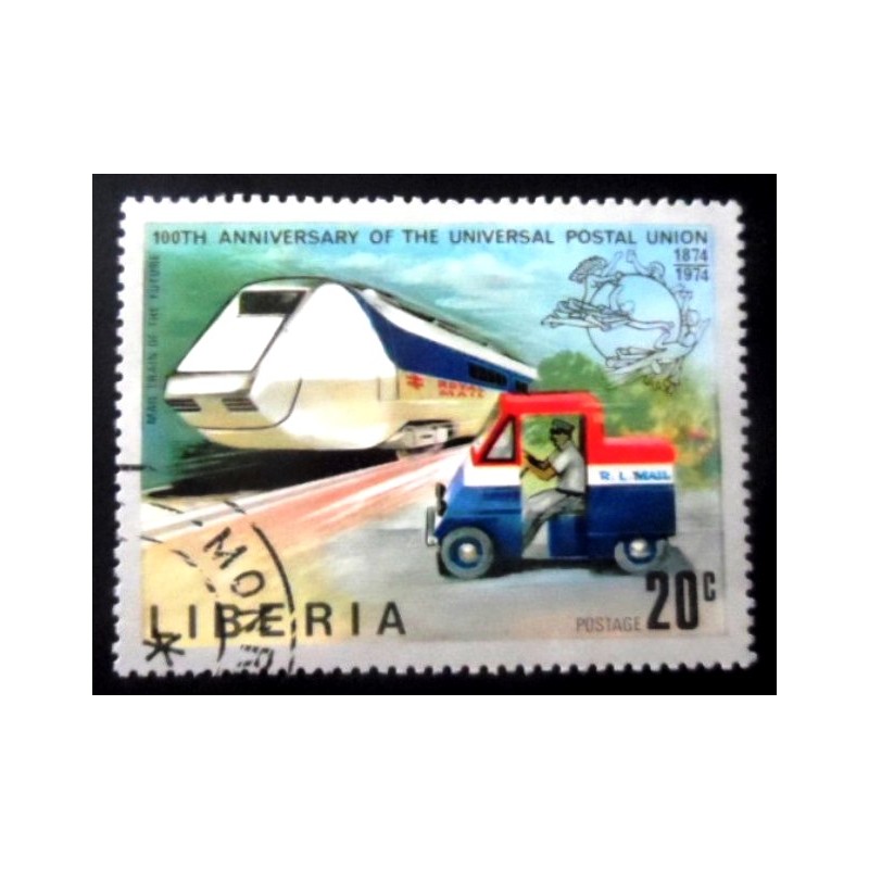 Selo postal da Libéria de 1974 Futuristic Mail Train and Mail Truck