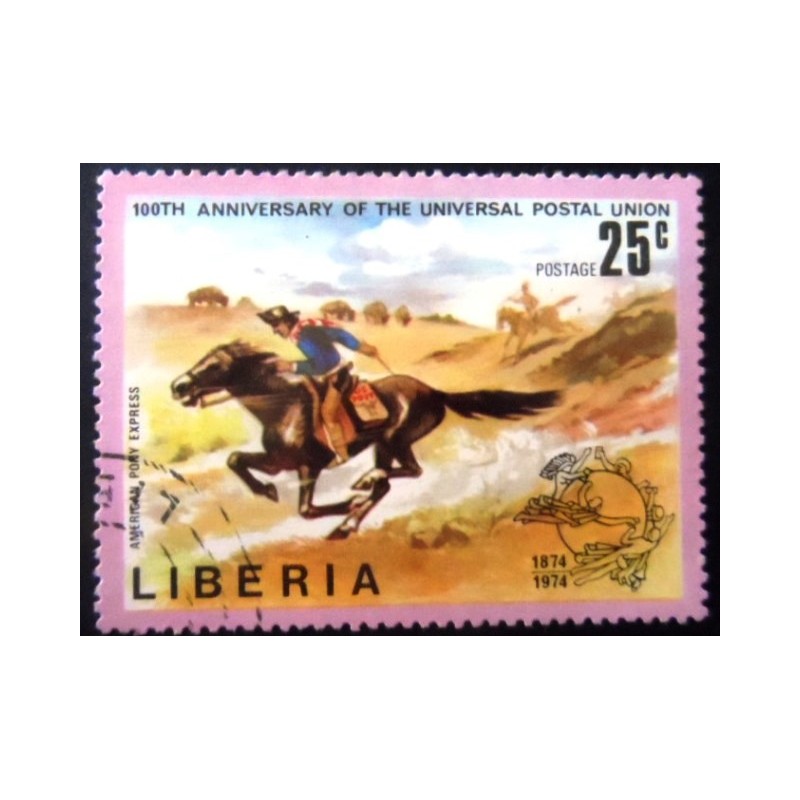 Selo postal da Libéria de 1974 American Pony Express