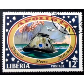 Selo postal da Libéria de 1971 Space capsule in Pacific Ocean