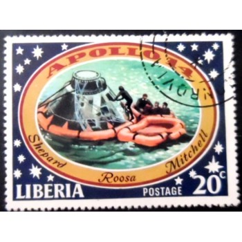 Selo postal da Libéria de 1971 Astronauts leaving capsule