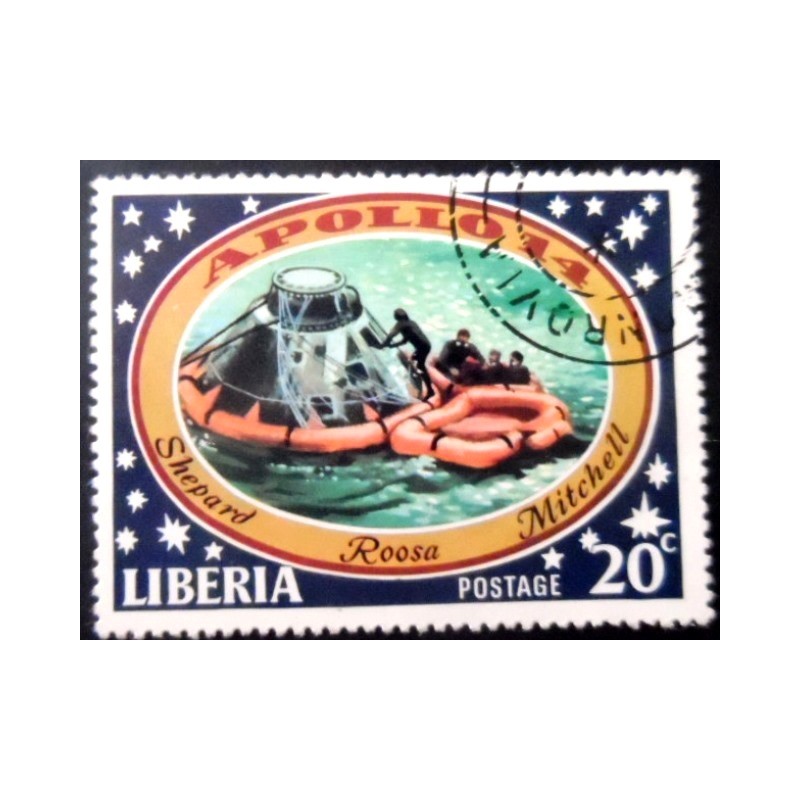 Selo postal da Libéria de 1971 Astronauts leaving capsule