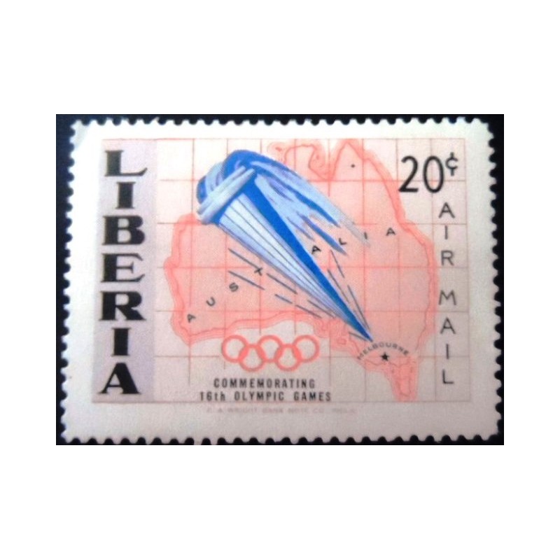 Selo postal da Libéria de 1956 Olympic Torch over Australia