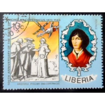 Selo postal da Libéria de 1973 Aristotle Ptolemy and Copernicus