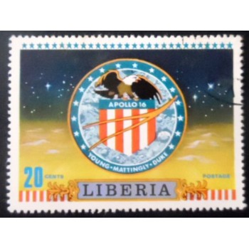 Selo postal da Libéria de 1972 Emblema Apollo 16