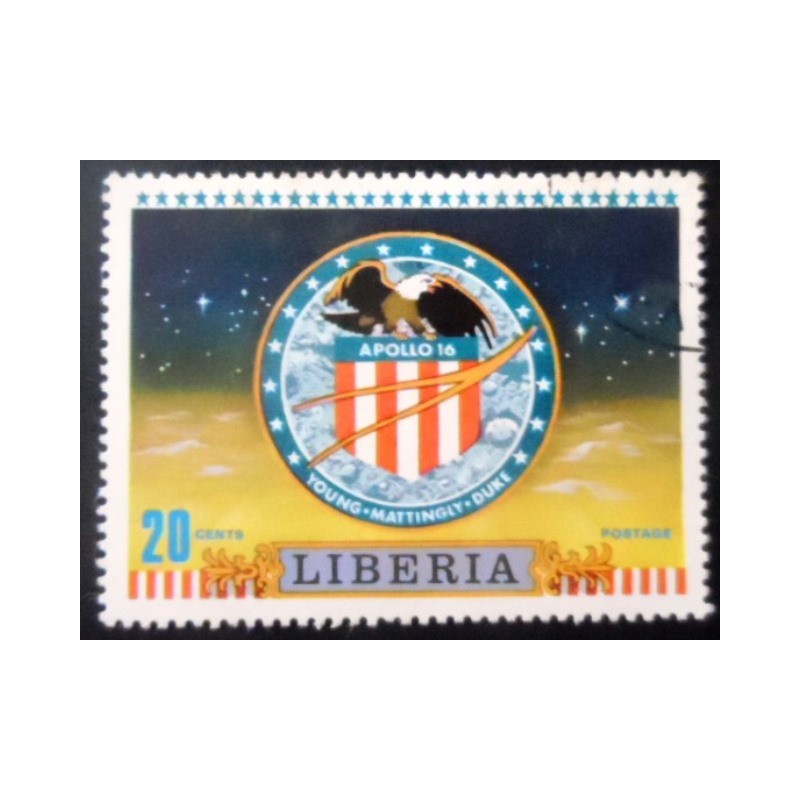 Selo postal da Libéria de 1972 Emblema Apollo 16