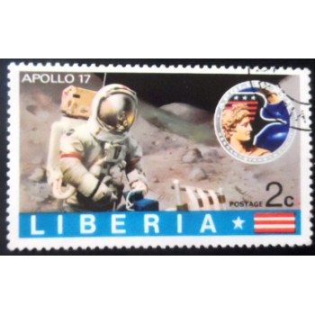 Selo postal da Libéria de 1973 Astronaut on the Moon