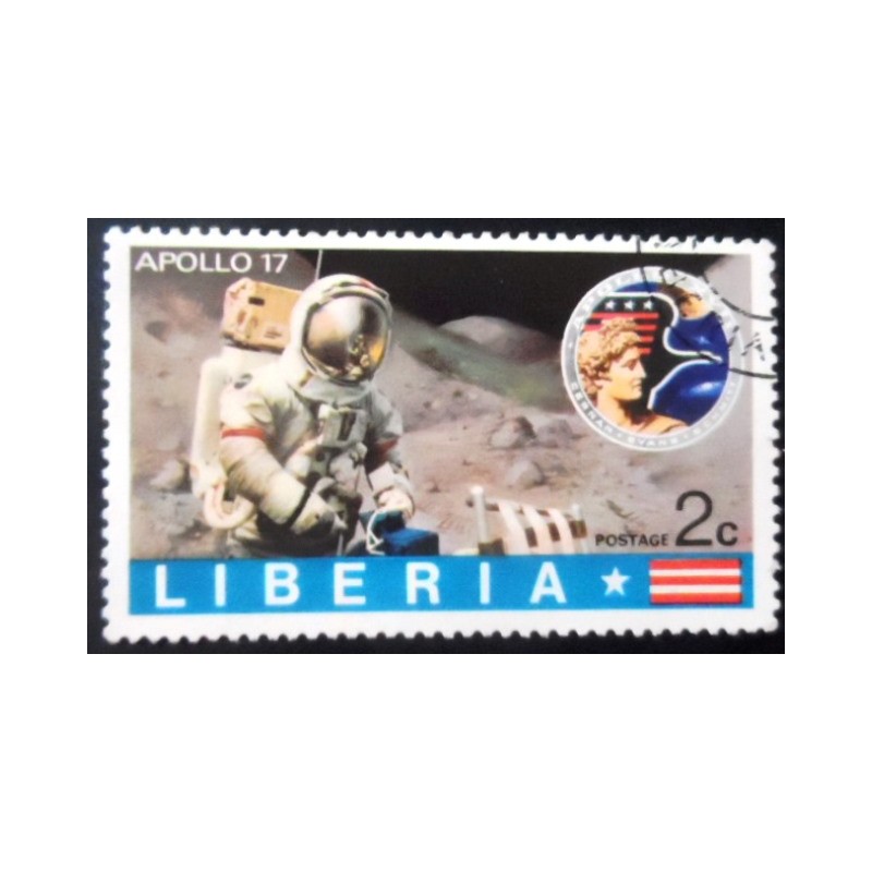 Selo postal da Libéria de 1973 Astronaut on the Moon