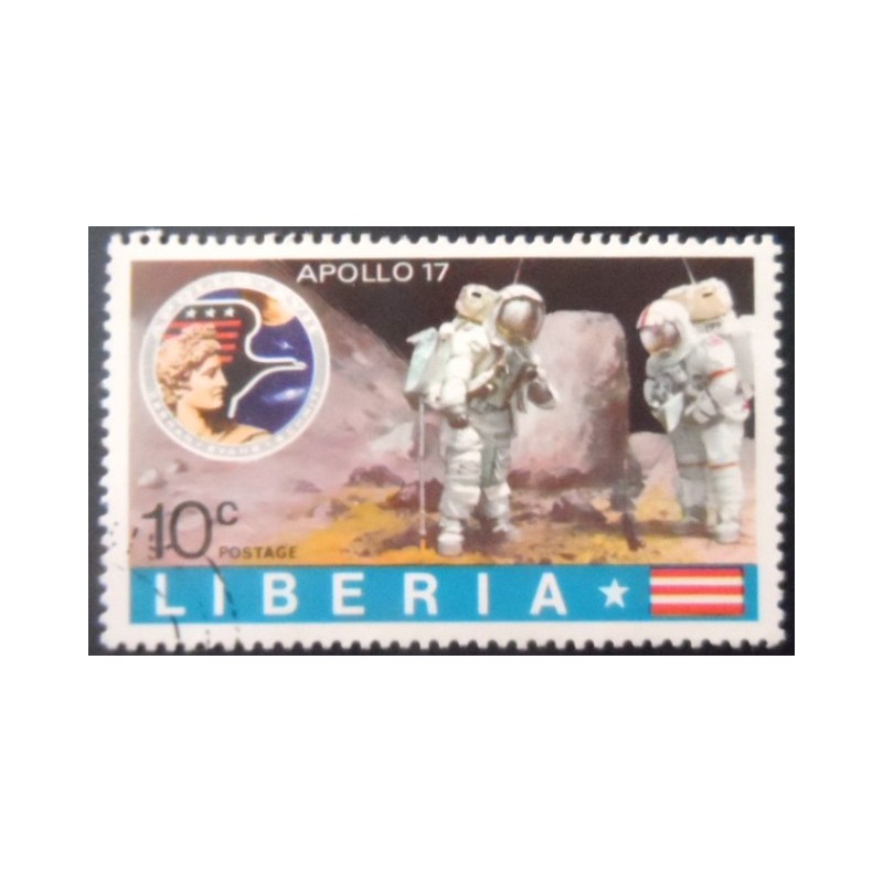 Selo postal da Libéria de 1973 Moon Rocks Picking