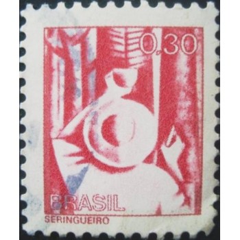 Imagem similar à do selo postal do Brasil de 1979 Seringueiro