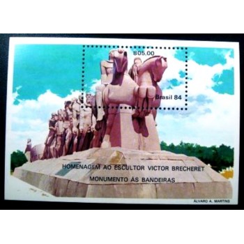 Bloco postal do Brasil de 1984 Monumento as Bandeiras N