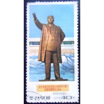 Imagem do Selo postal da Coréia do Norte de 1973 Kim Il Sung Bronze statue