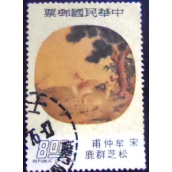 imagem do Selo postal de Taiwan de 1976 Two Deer