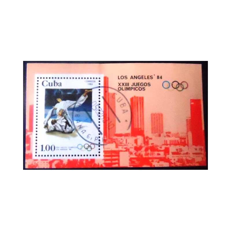 Imagem do Bloco Comemorativo de Cuba de 1983 Jean Luc Rougé - Judo