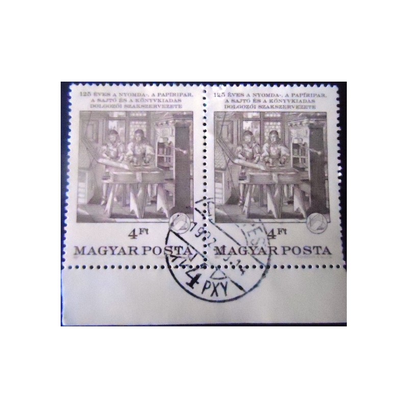 Imagem do Par de selos postais da Hungria de 1987 Hungarian Press Workers' Union