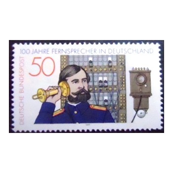 Imagem do Selo postal da Alemanha de 1977 Telephone Operator and Switchboard N