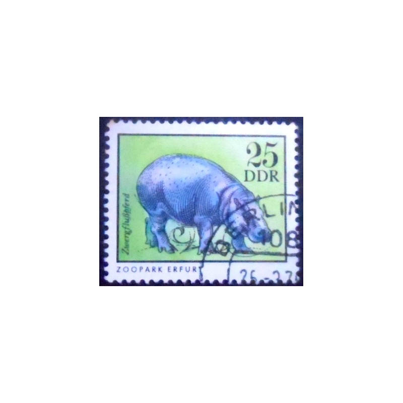 Imagem do Selo postal da Alemanha Oriental de 1975 Pygmy Hippopotamus MCC