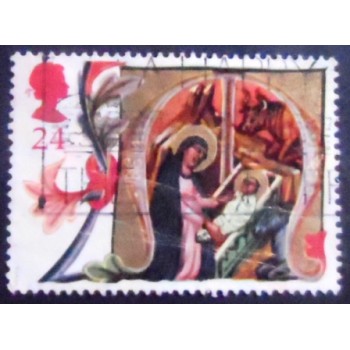 Imagem do Selo postal do Reino Unido de 1991 Mary and Jesus in Stable