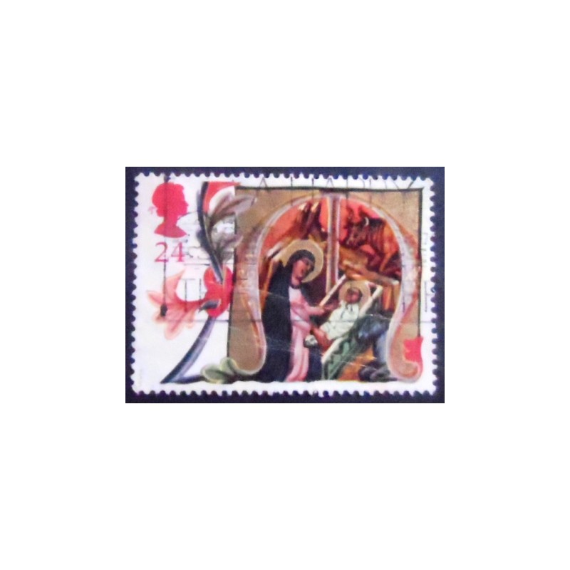 Imagem do Selo postal do Reino Unido de 1991 Mary and Jesus in Stable