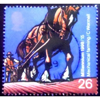 Imagem do Selo postal do Reino Unido de 1999 Horse-drawn Rotary Seed Drill