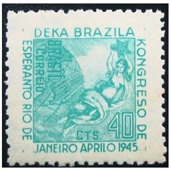 Imagem do selo postal do Brasil de 1945 Congresso de Esperanto M